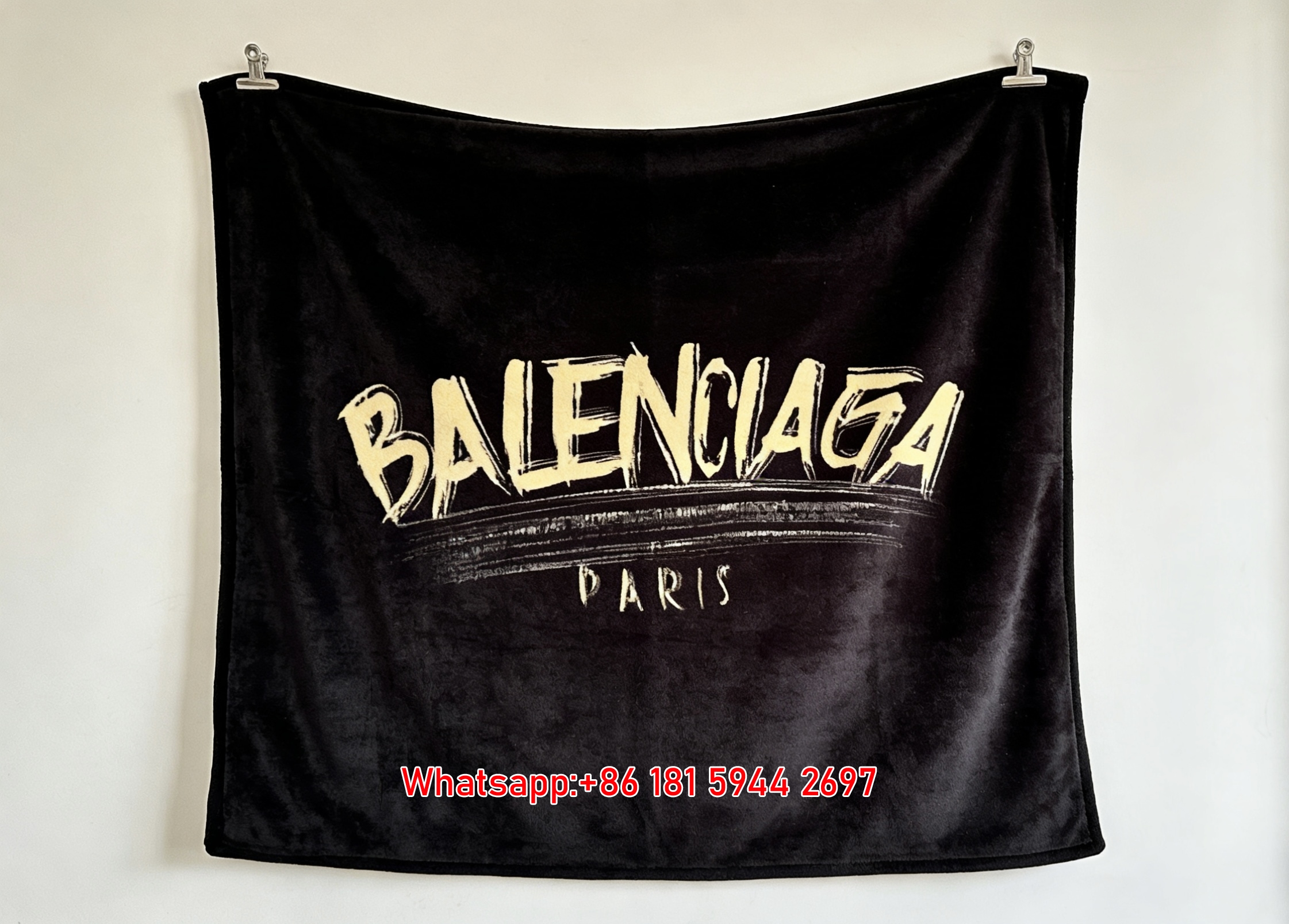 Balenciaga Paris Gold Brushstroke Flannel Sofa Throw Blanket BA153